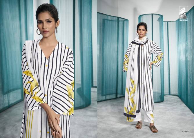 Sangam By Sahiba Black And White Printed Cotton Dress Material Wholesalers In Delhi